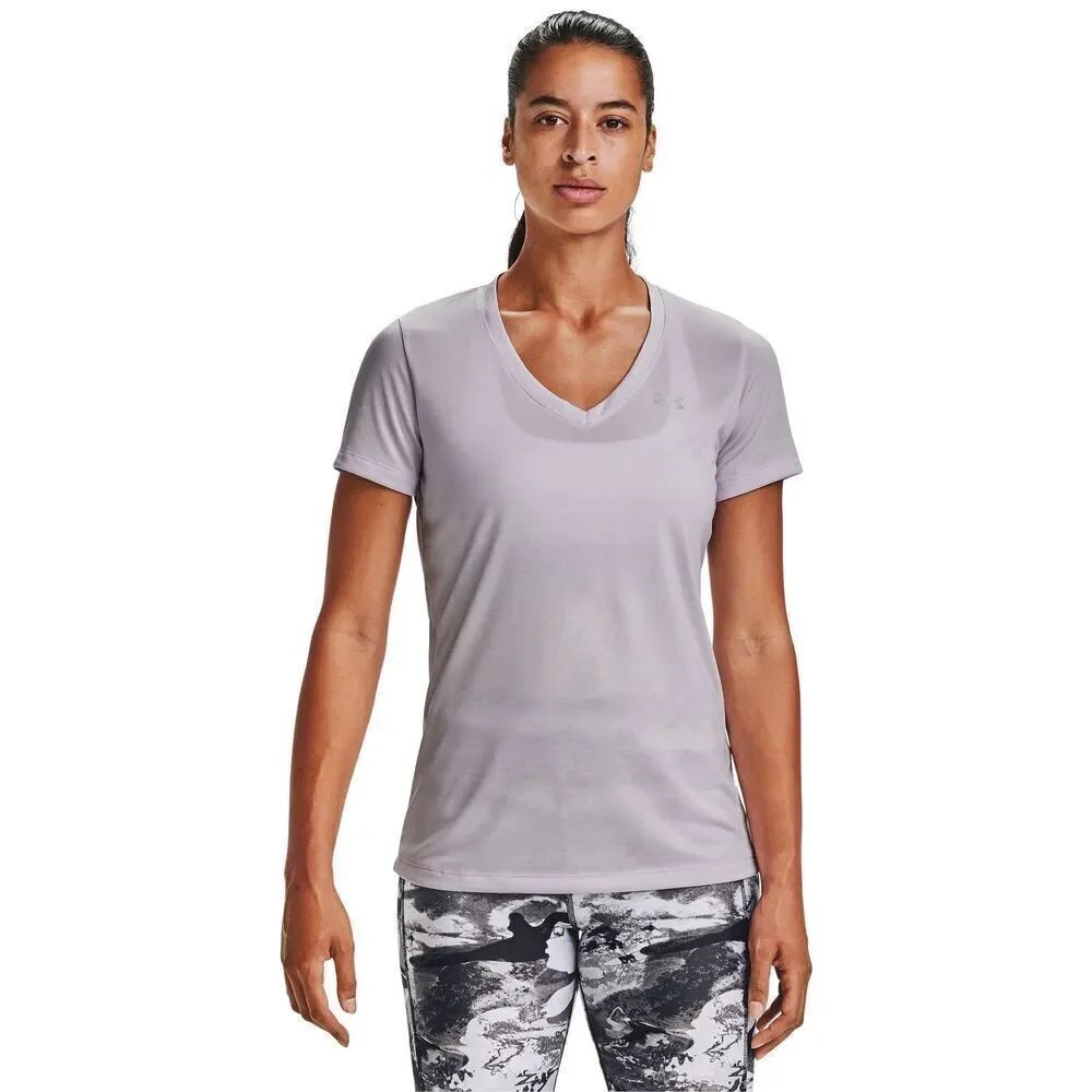 Womens Under Armour Lilac Heathered Tech Twist V-Neck Short Sleeve Shirt - Sz XS